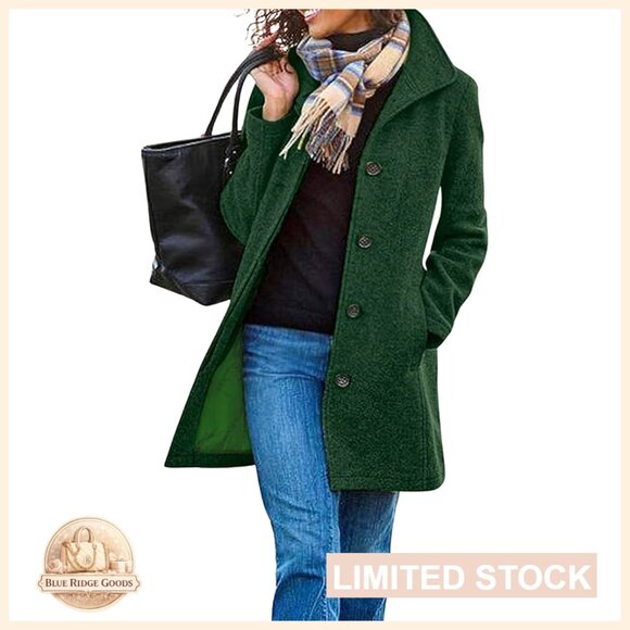 Classic Wool Pea Coat Stand Collar Single Breasted Elegant Winter Outerwear
